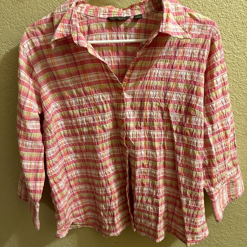Pink and yellow checkered button up